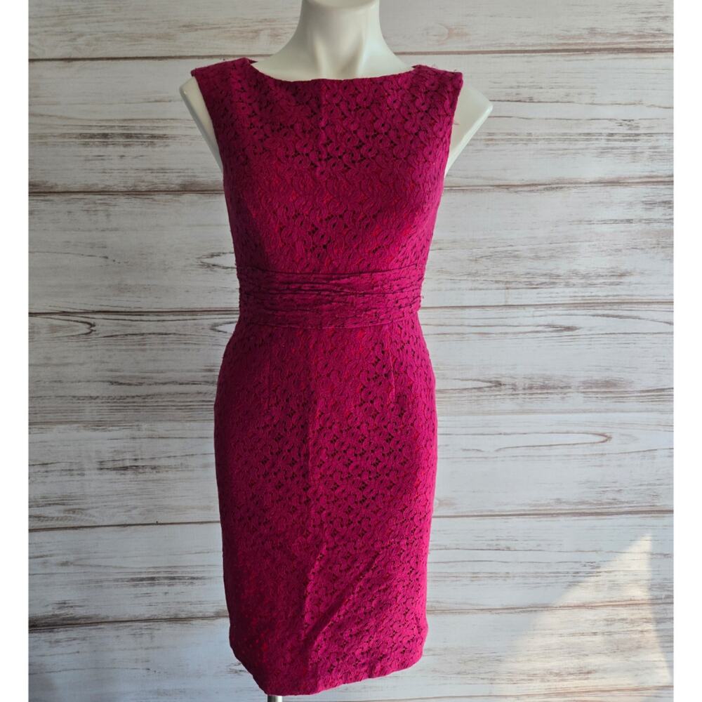 Adrianna Papell Pink Fuchsia Lace Sheath Dress sz 4